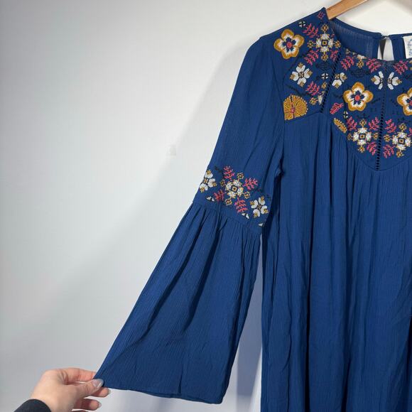 Blue Rain Dress Women Size XS NWT Blue Floral Embroidery Boho Spring Western - Picture 8 of 10